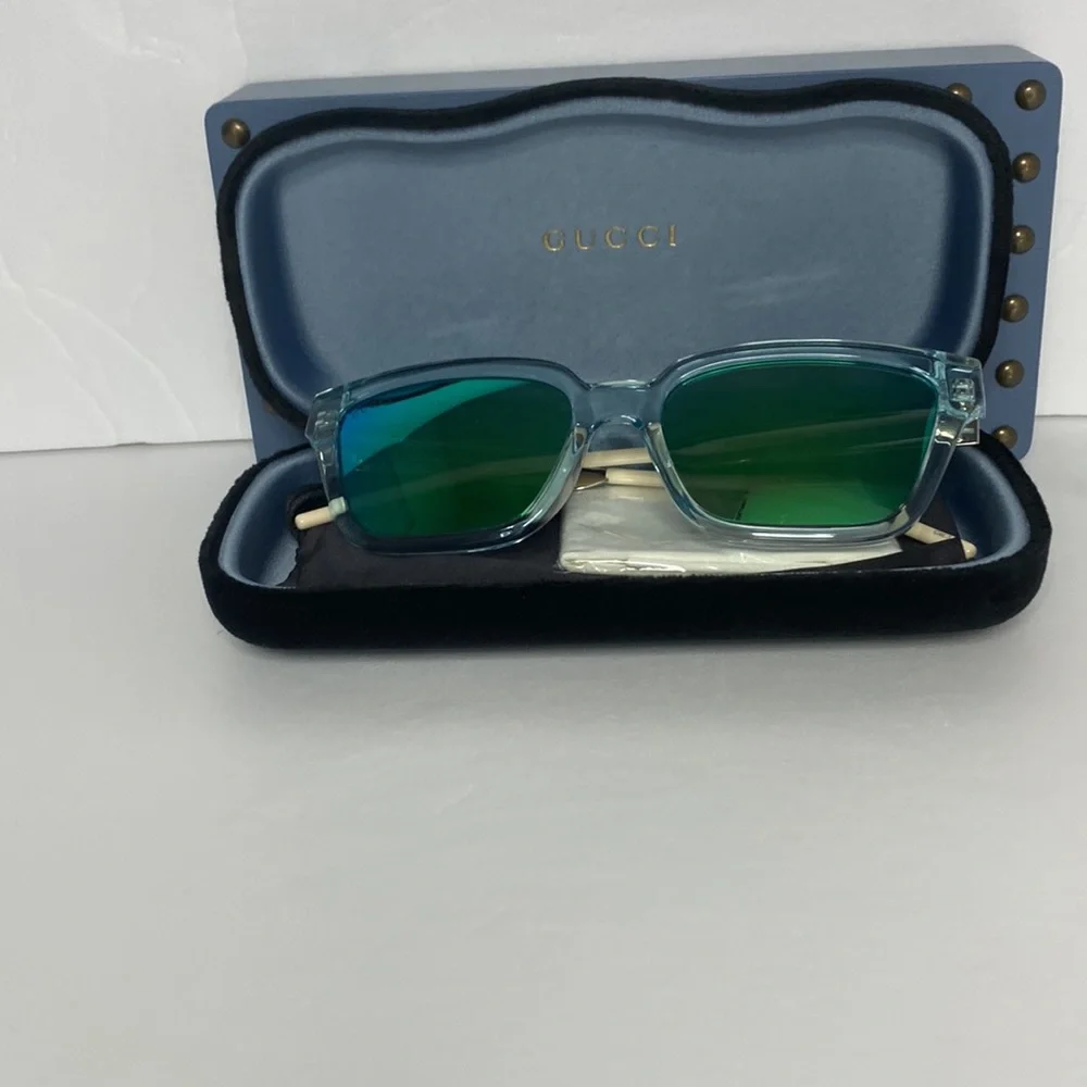 Gucci GG0975S 003 Men’s Translucent Square Sunglasses in Light Blue